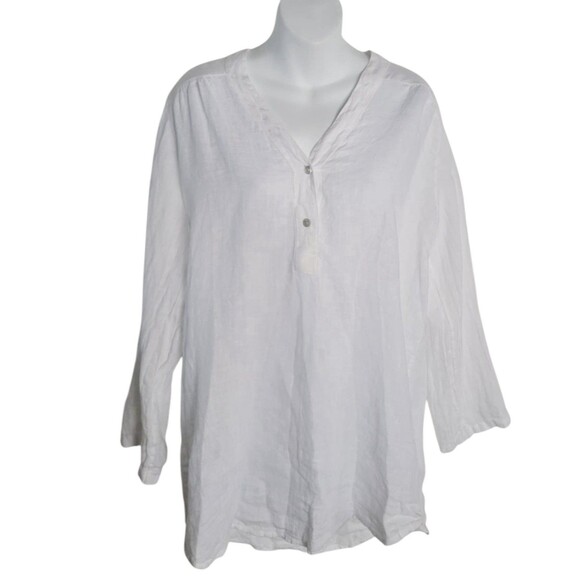 Rosemarine Tops - Rosemarine Linen Blouse Roll Tab Sleeve Hi-Low Hem Italy